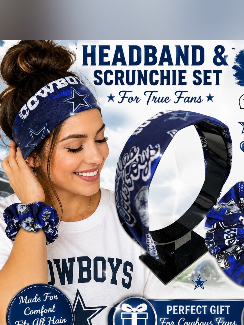 Dallas Cowboys Headband & Matching Scrunchie Set - Navy Blue